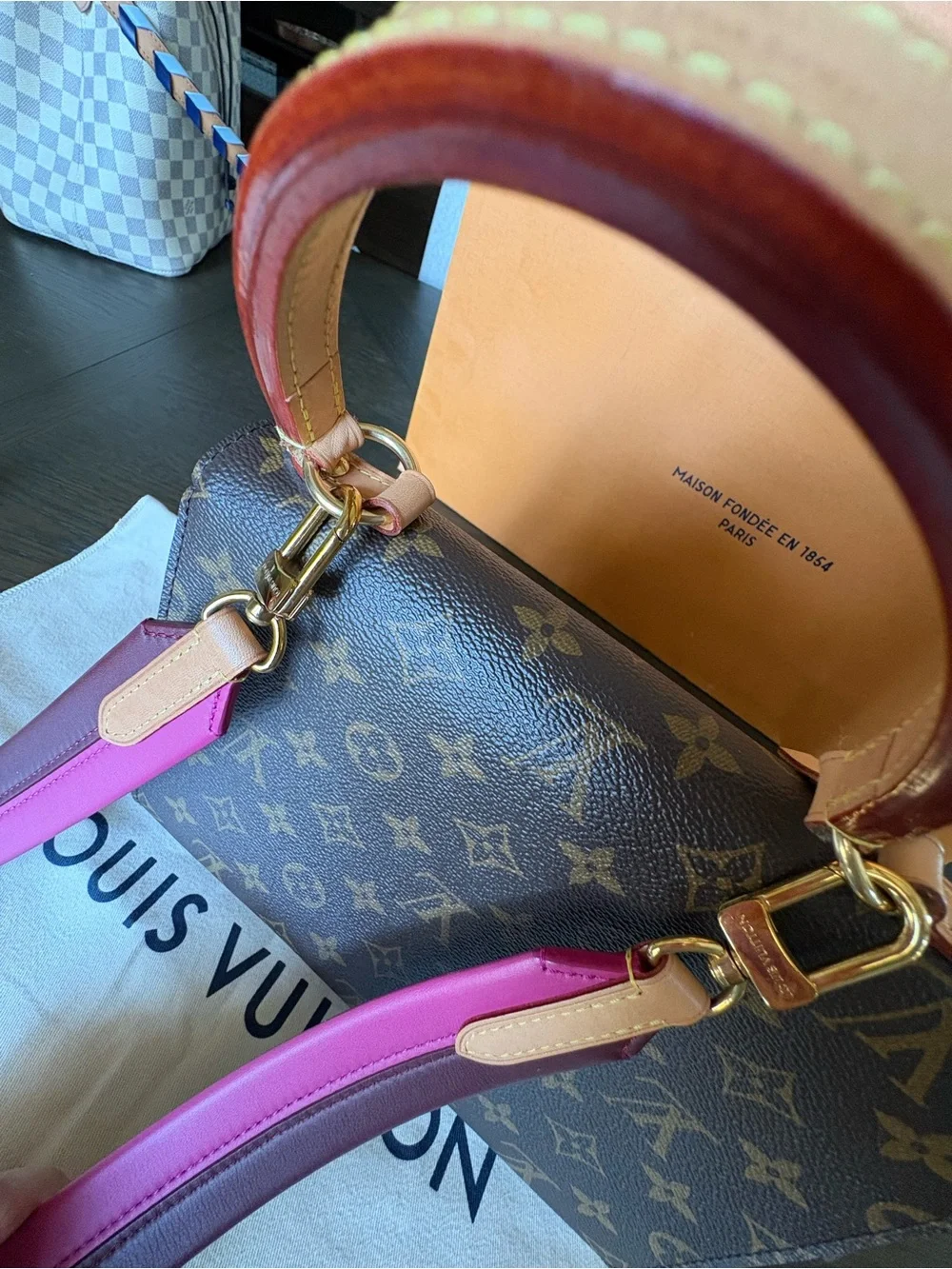 Louis Vuitton Monogram Cluny BB Bag with Pink Strap like new!